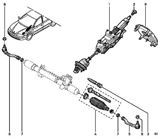 Rotule - axiale (sortie crémaillère)