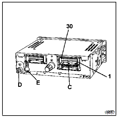 (D) et (E) : entrée et sortie d'antenne radio pour le