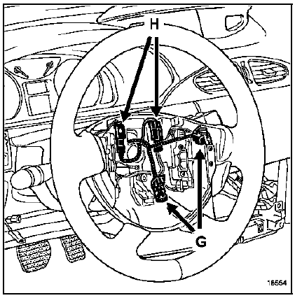 Débrancher les connecteurs de l'airbag de volant (G),